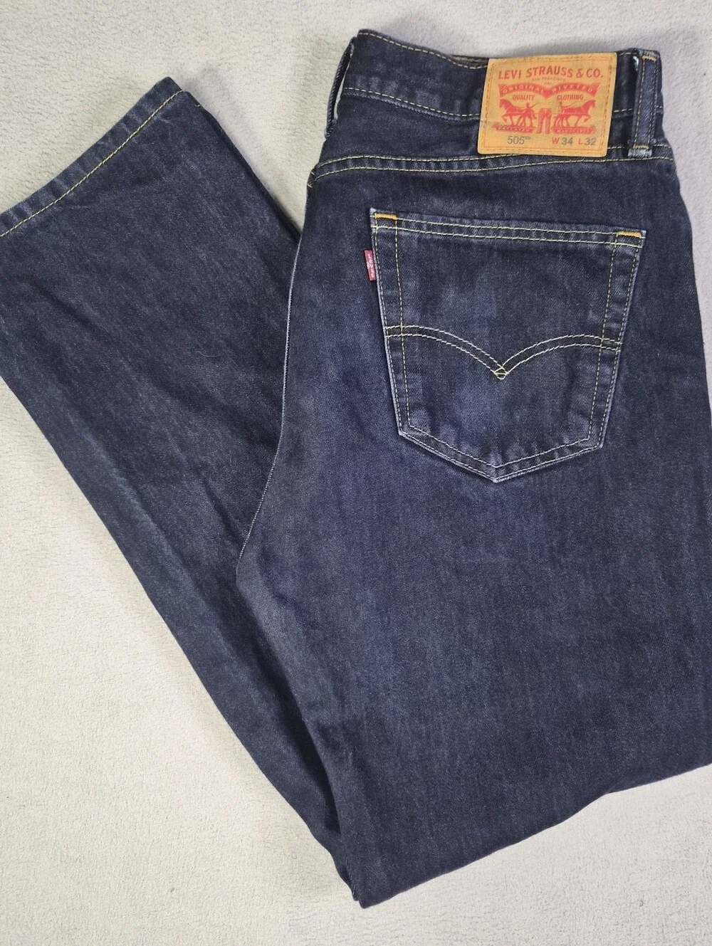 Levi's 505 baggy navy blue straight leg jeans Size mens 42x32 #denim